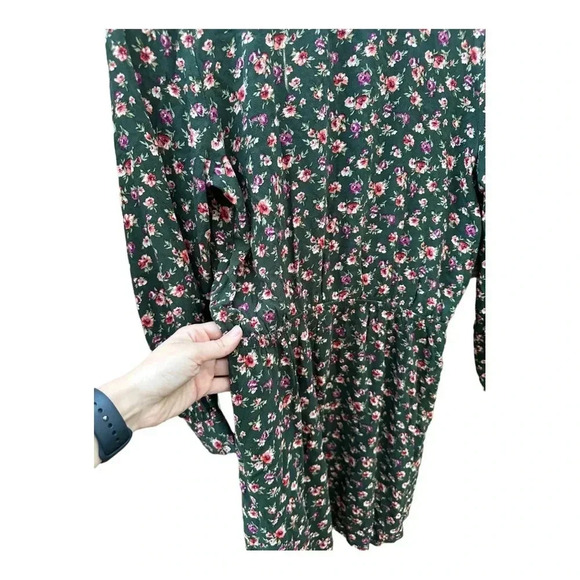 American Eagle Green Floral Long Sleeve Mini Dress // Size Medium - Picture 5 of 6